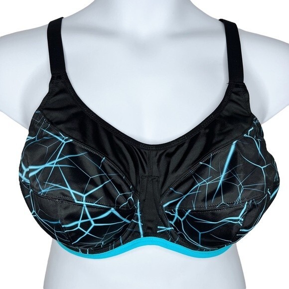 Elomi Energise Sports Bra sz 42DD * Black & Aqua Underwire Like New Convertible - Picture 1 of 5